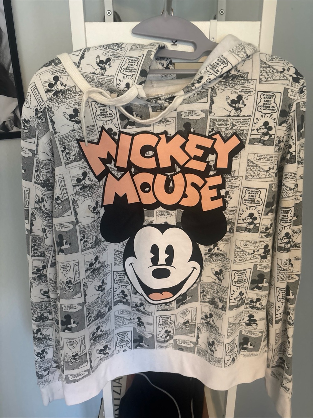 Disney White Comic Print Mickey Mouse Hoodie Sweatshirt